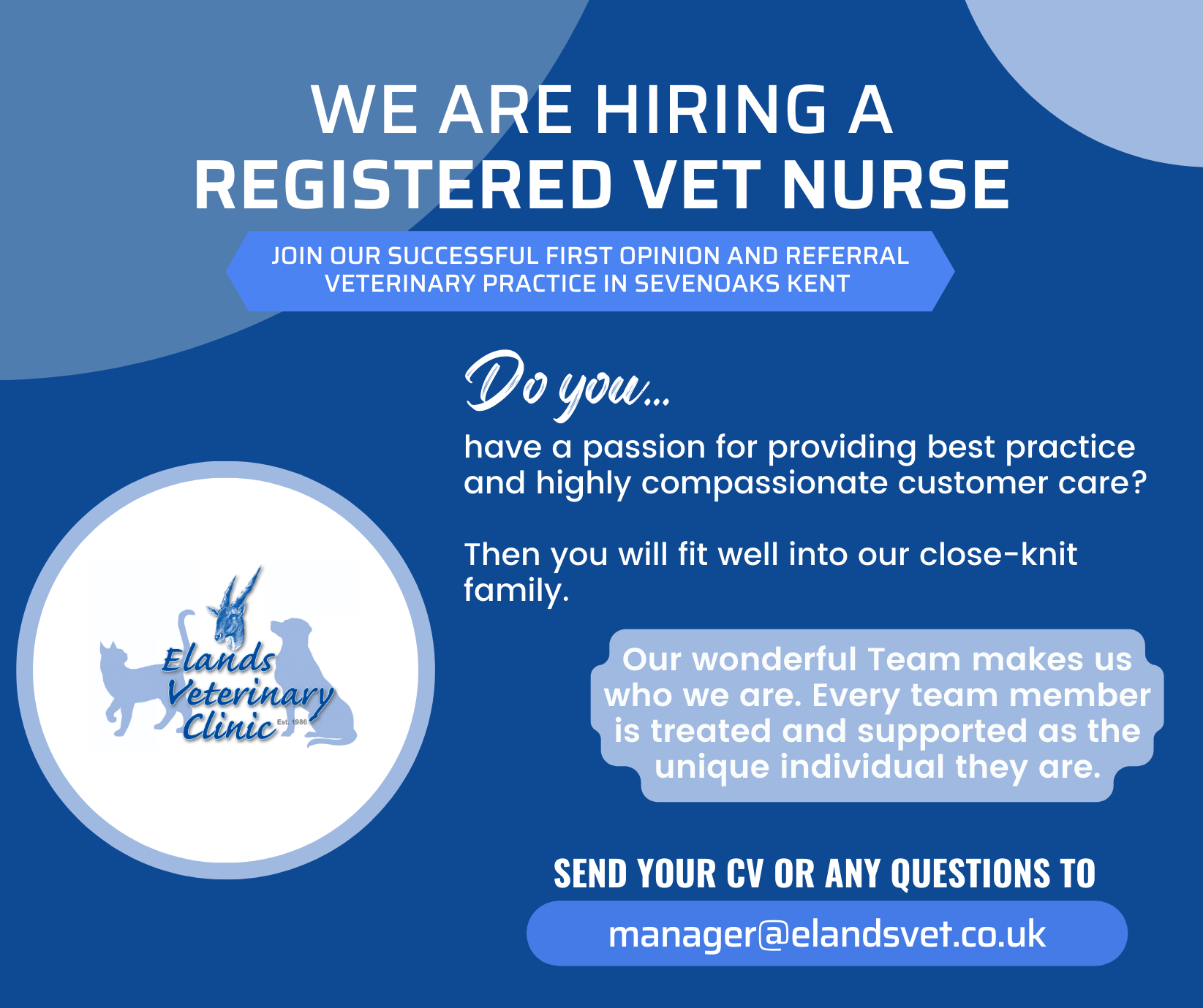 Job Registered Veterinary Nurse Elands Veterinary Clinic Sevenoaks   RVN Advert New 