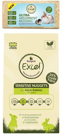 Burgess Excel has extended its range with what it claims is the UK's most absorbent paper bedding for rabbits, guinea pigs and chinchillas, and a new 'sensitive' variety of nuggets for rabbits and guinea pigs.